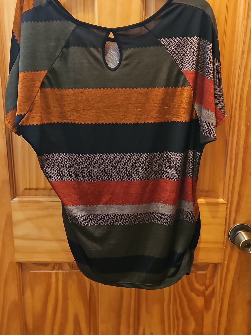 Lavish Black Top with Rust, Olive & Gray Diagonal Stripes - Picture 3 of 4